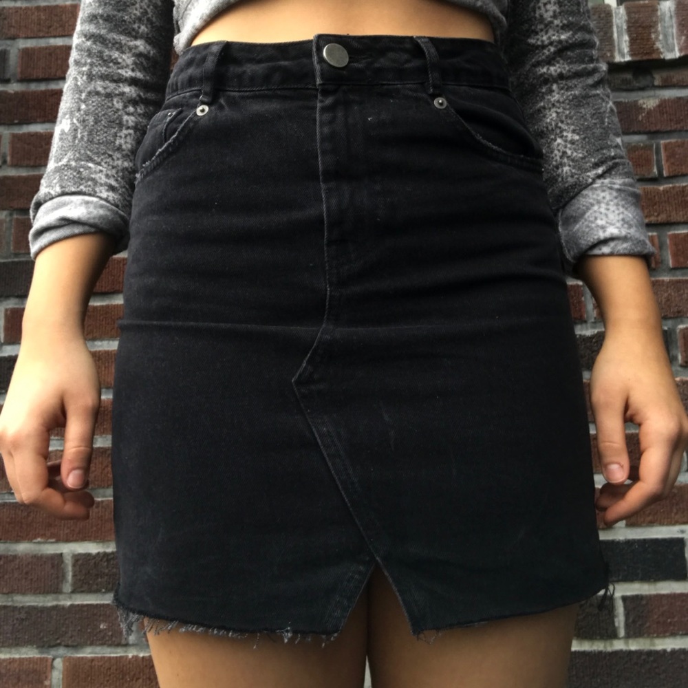 Asos black denim skirt with raw edge